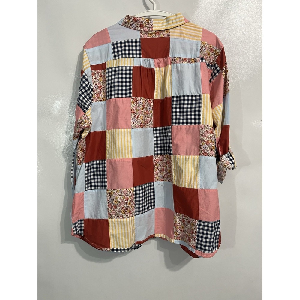 Lands End 2X 20-22 Button-Up Cotton Shirt Patchwork Granny Coastal Cottagecore - Picture 4 of 7